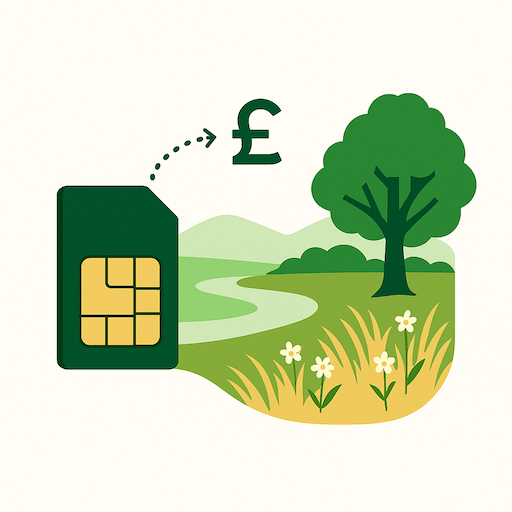 Meaningful Planet telecoms solutions graphic showing business mobile SIMs integrated with nature restoration
